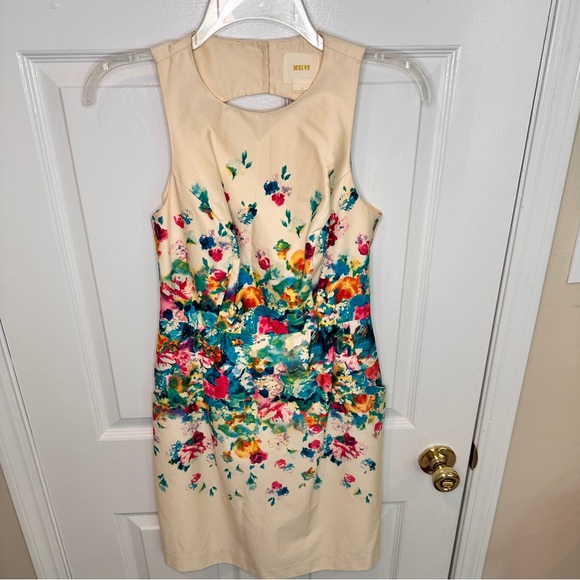 Anthropologie Maeve Tea Garden‎ Floral Sheath Dress Pockets Feminine Sz 0 beauty - Picture 2 of 16